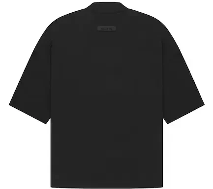 The Essentials tee shirt has been redesigned with increased volume in the body and sleeves, providing additional drape and comfort. A revised rib-knit collar sits higher on the neckline, adding structured formality. The curved Essentials Fear of God logo is vintage-inspired but updated in a rubberized soft-touch applique. A new Fear of God rubberized label is at the back collar.