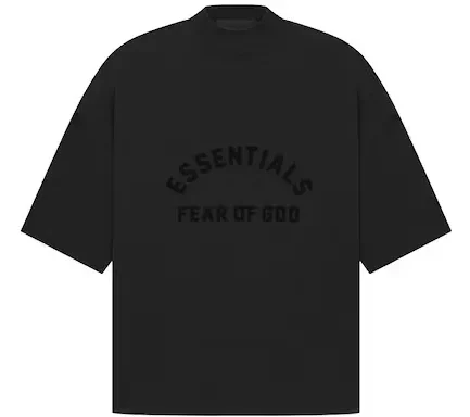 The Essentials tee shirt has been redesigned with increased volume in the body and sleeves, providing additional drape and comfort. A revised rib-knit collar sits higher on the neckline, adding structured formality. The curved Essentials Fear of God logo is vintage-inspired but updated in a rubberized soft-touch applique. A new Fear of God rubberized label is at the back collar.