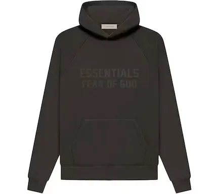 he Fear of God Essentials Hoodie Off Black is a drop-shoulder garment made of 80% cotton and 20% polyester mix.