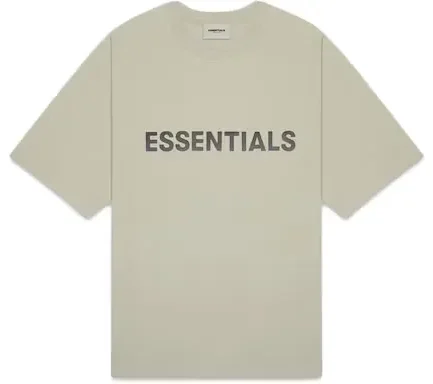 The Fear of God Essentials 3D Silicon Applique Boxy T Shirt Moss was released in an e-launch that showcases the continued collaboration of both the Fear of God and Essential brands.