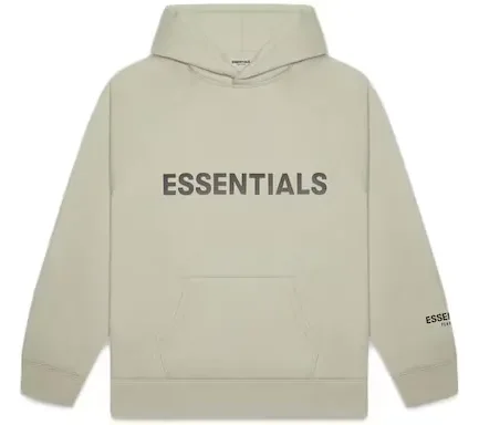 Released with the Fall/Winter 2020 collection, The Fear of God Essentials 3D Silicon Applique Pullover Hoodie comes in a subtle Moss colorway and features The Fear of God Essentials logo front and center in black