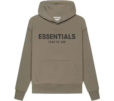 The Fear of God Essentials Kids Pullover Hoodie Taupe is a kid’s hoodie constructed from 80% cotton and 20% polyester.